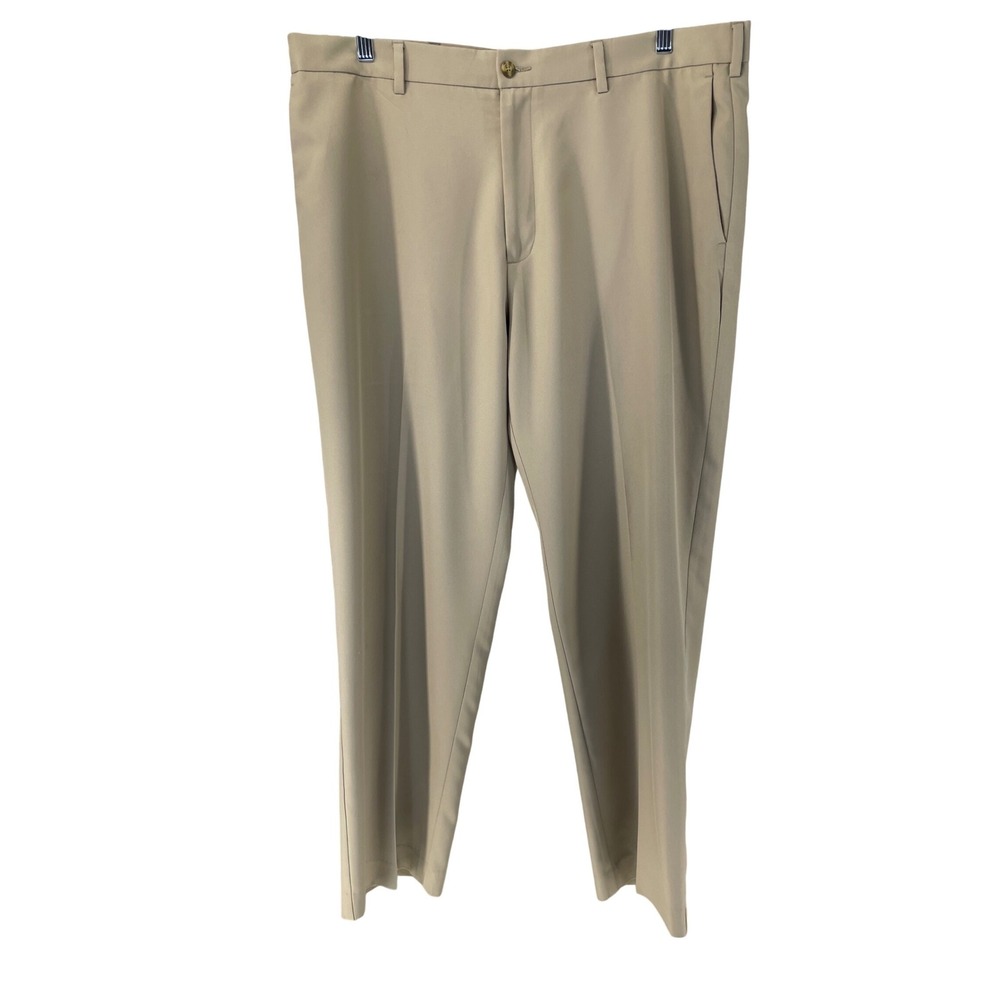 PGA Tour Mens Golf Pants Khaki Tan Flat Front Chino Trousers 38x30 Breathable